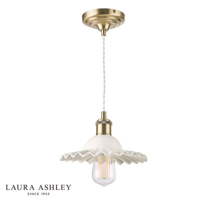 Beca - Small White Ceramic Pendant in Antique Brass - Laura Ashley