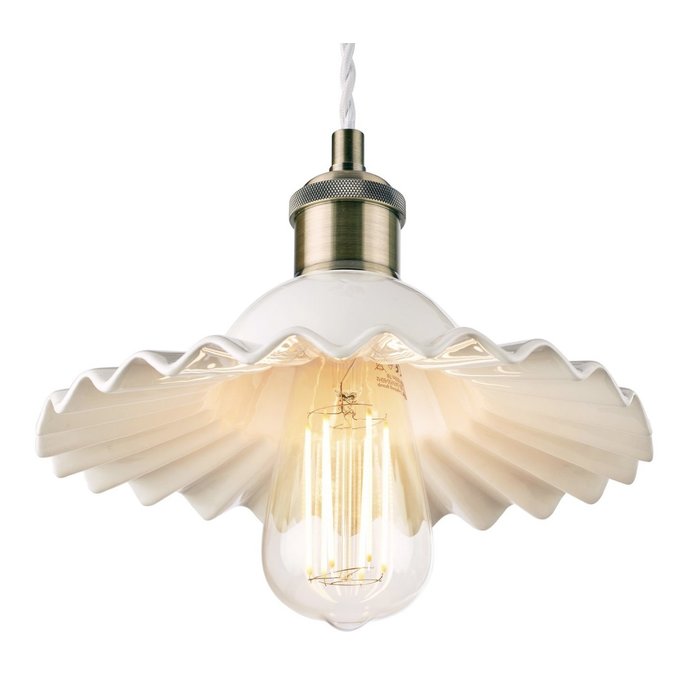 Beca - Small White Ceramic Pendant in Antique Brass - Laura Ashley