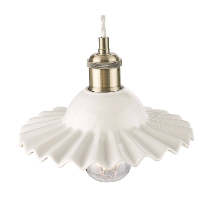 Beca - Small White Ceramic Pendant in Antique Brass - Laura Ashley