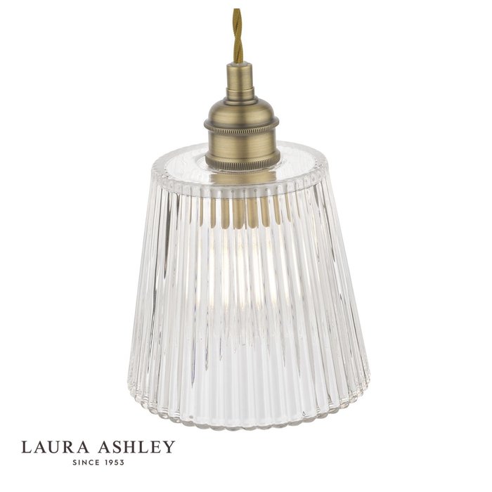 Callaghan - Brass and Ribbed Glass Pendant - Laura Ashley