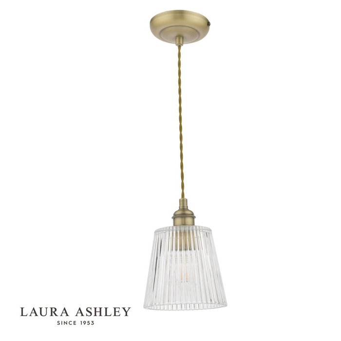 Callaghan - Brass and Ribbed Glass Pendant - Laura Ashley