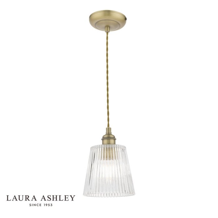 Callaghan - Brass and Ribbed Glass Pendant - Laura Ashley