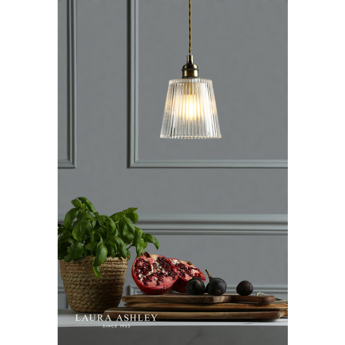 Callaghan - Brass and Ribbed Glass Pendant - Laura Ashley