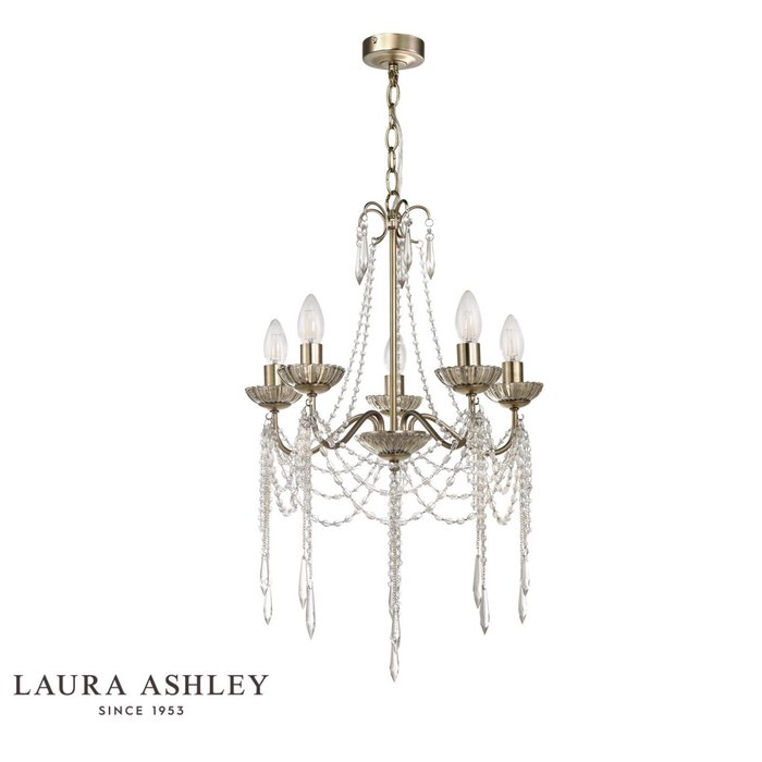 Aisling - 5 Light Crystal Chandelier in Satin Gold- Laura Ashley