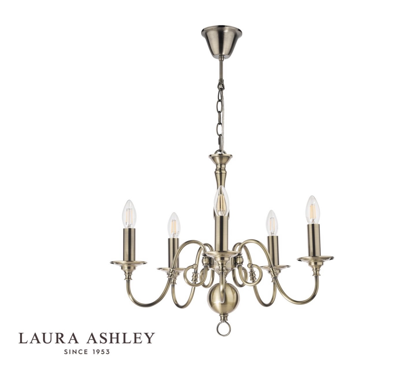 5 Light Armed Fitting Antique Brass Crystal