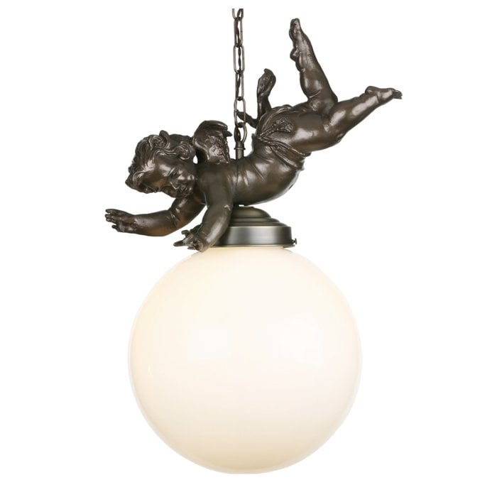 Cupid - Bronze & Opal Globe Cherub Pendant Light - David Hunt