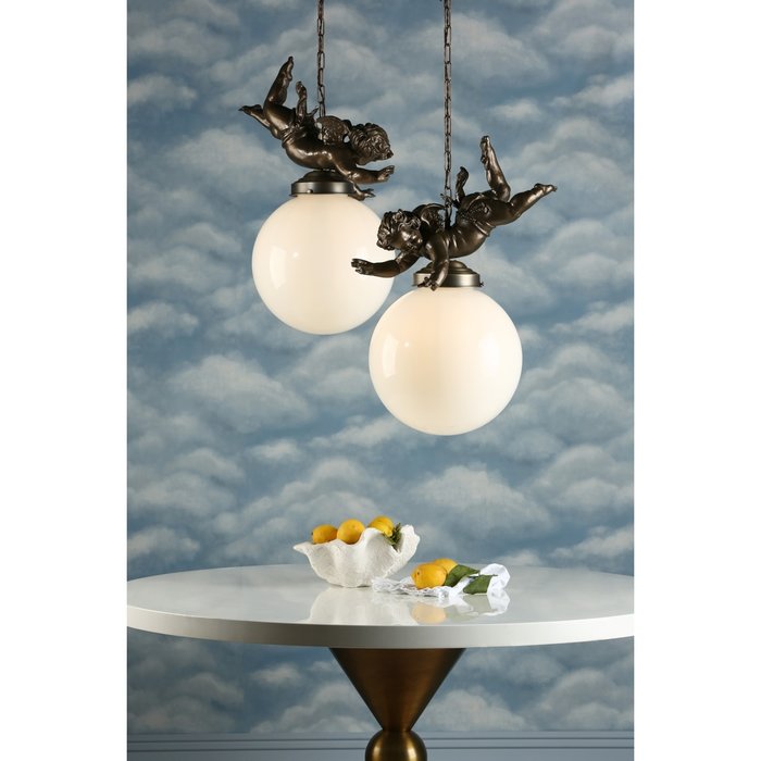 Cupid - Bronze & Opal Globe Cherub Pendant Light - David Hunt