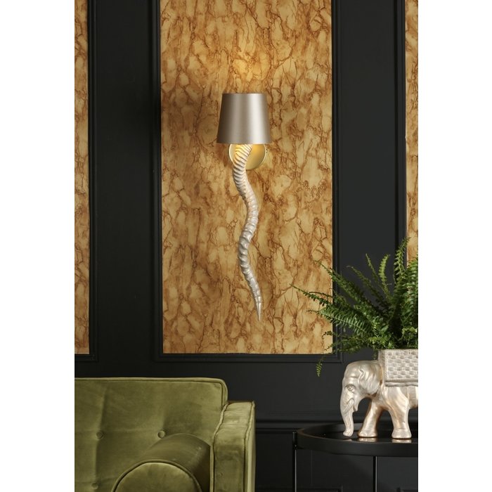 Kudu - Luxury Gold Horn Wall Light with Cream Satin Shade - David Hunt