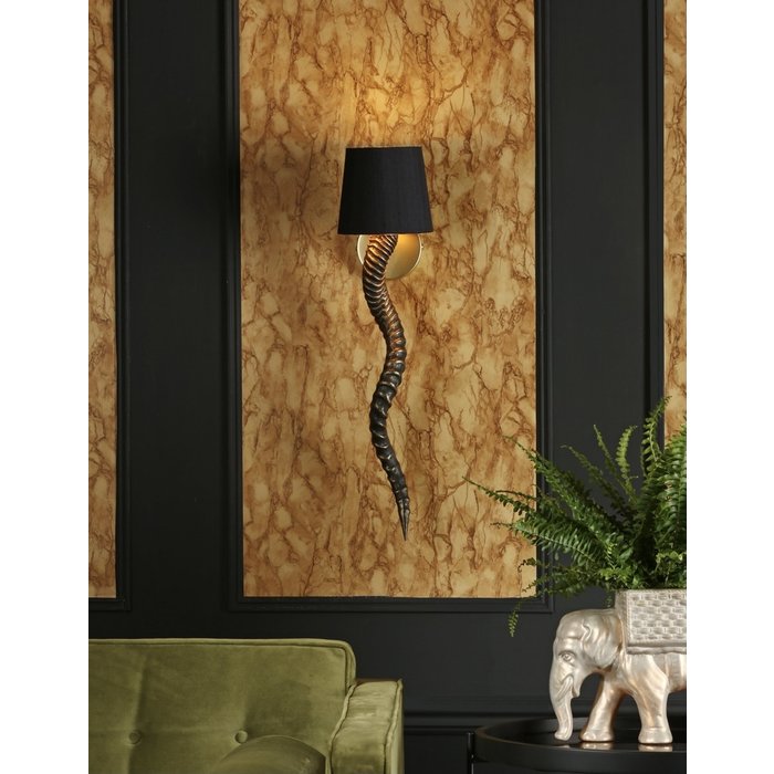 Kudu - Black Gold Horn Wall Light with Black Shade - David Hunt