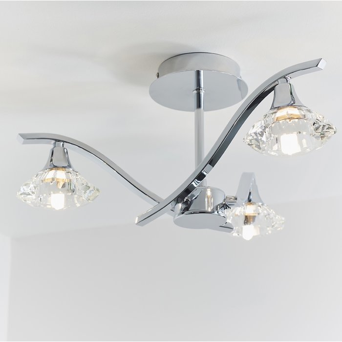 Langley - Faceted Crystal & Chrome Multi - Arm Semi - Flush Ceiling Light