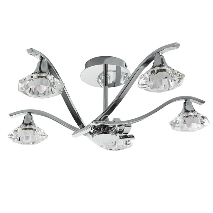 Langley - Faceted Crystal & Chrome 5 Light Semi Flush Ceiling Light