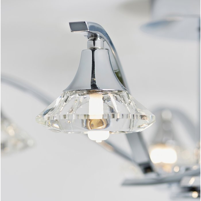 Langley - Faceted Crystal & Chrome 5 Light Semi Flush Ceiling Light