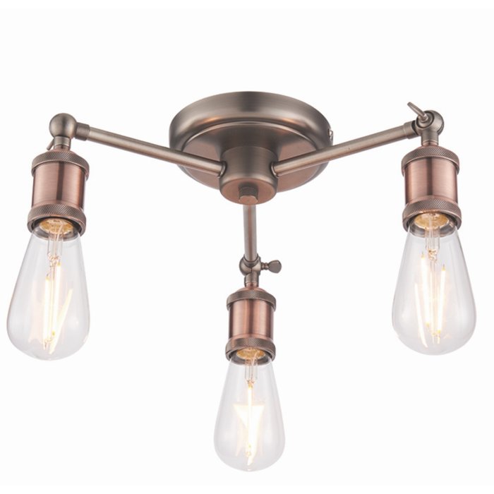 Vintage - 3 Light Industrial Semi Flush Ceiling Light - Copper and Pewter