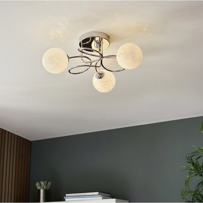 Mako - Cloud-like Glass Globe Semi Flush Ceiling Light - Polished Chrome