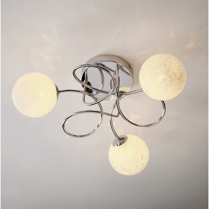 Mako - Cloud-like Glass Globe Semi Flush Ceiling Light - Polished Chrome