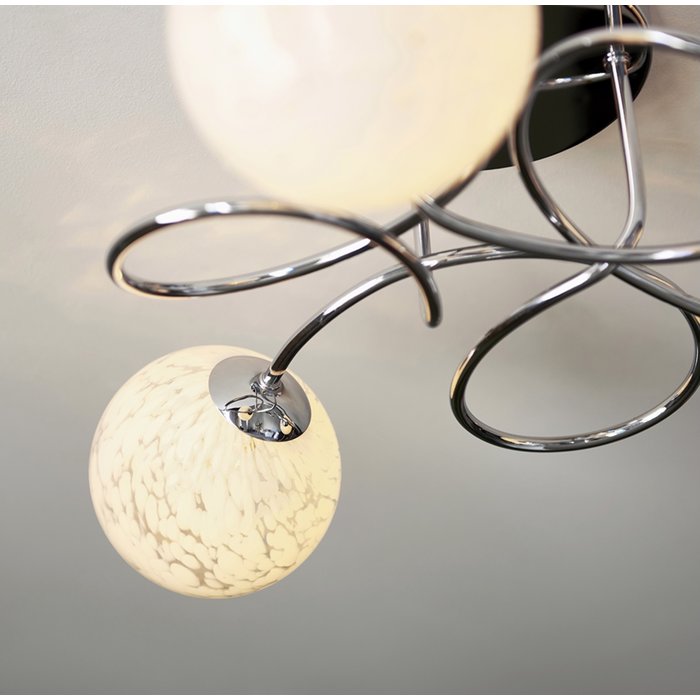 Mako - Cloud-like Glass Globe Semi Flush Ceiling Light - Polished Chrome