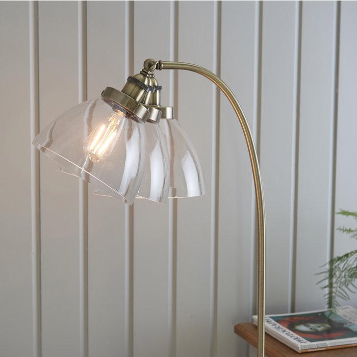 Industrial Glass Floor Lamp - Antique Brass