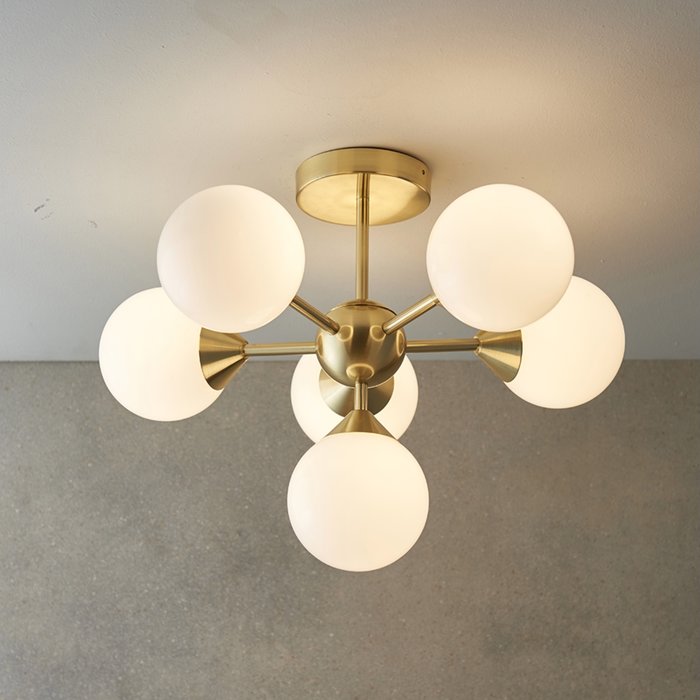 Arne - Mid Century Semi-Flush Ceiling Light - Brushed Brass