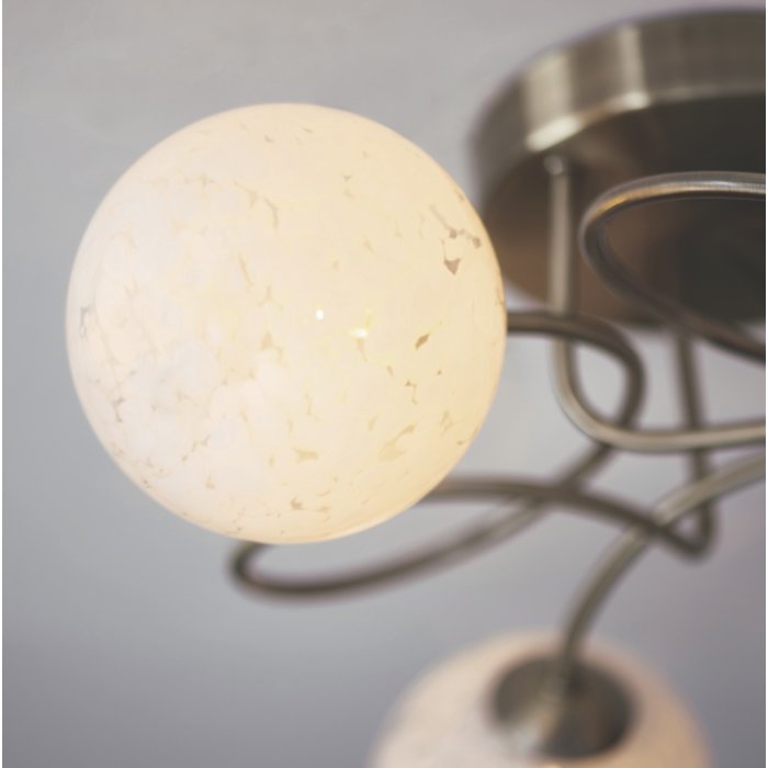 Mako - Cloud-like Glass Globe Semi Flush Ceiling Light - Antique Brass