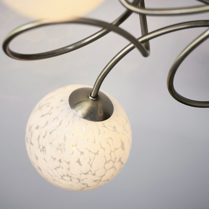 Mako - Cloud-like Glass Globe Semi Flush Ceiling Light - Antique Brass