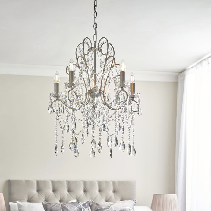 Flinton - 5 Light Aged Silver & Crystal Chandelier