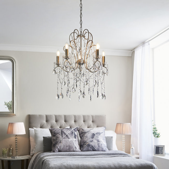 Flinton - 5 Light Aged Silver & Crystal Chandelier