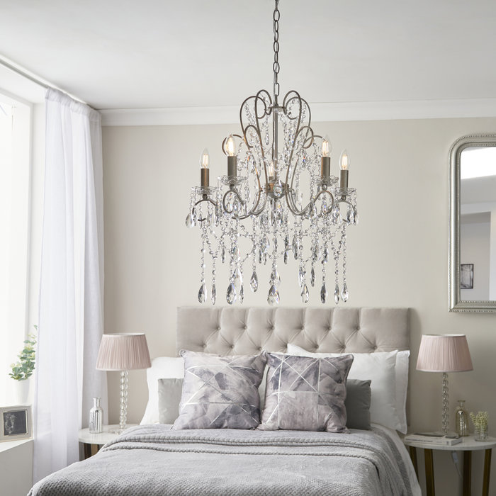 Flinton - 5 Light Aged Silver & Crystal Chandelier