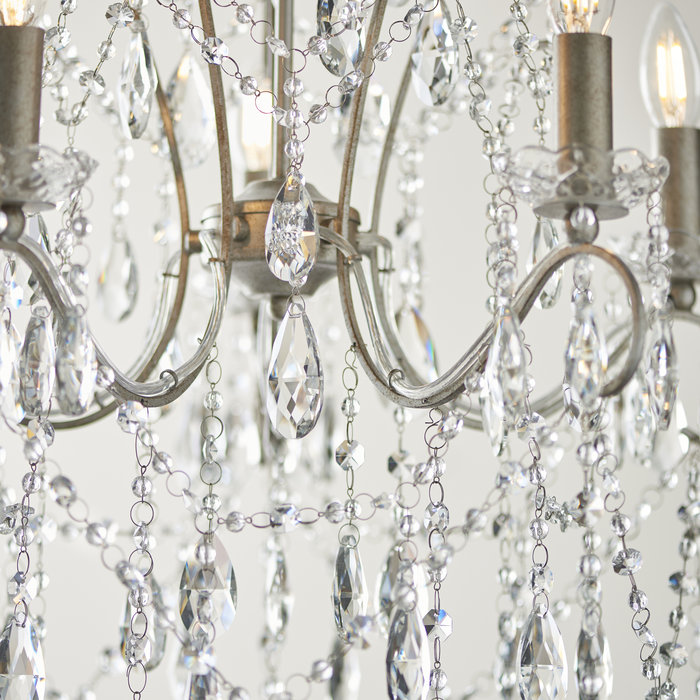 Flinton - 5 Light Aged Silver & Crystal Chandelier