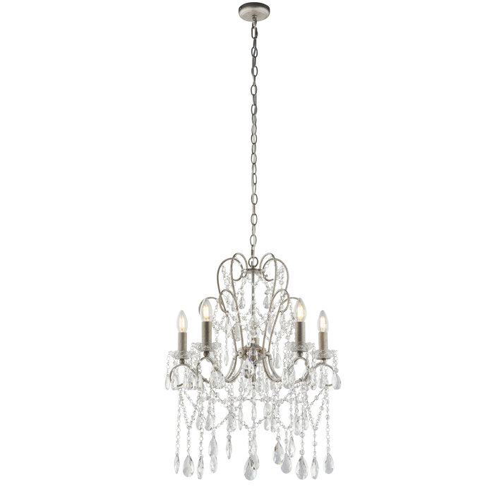 Flinton - 5 Light Aged Silver & Crystal Chandelier