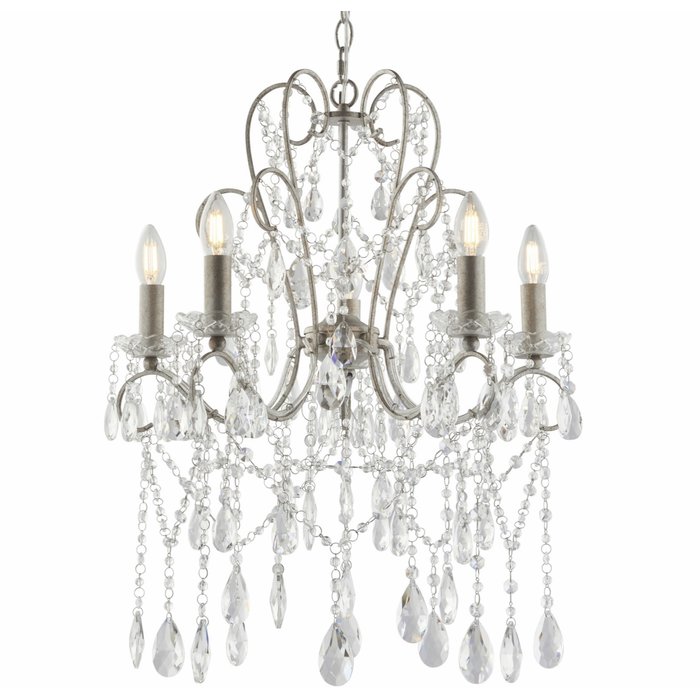 Flinton - 5 Light Aged Silver & Crystal Chandelier