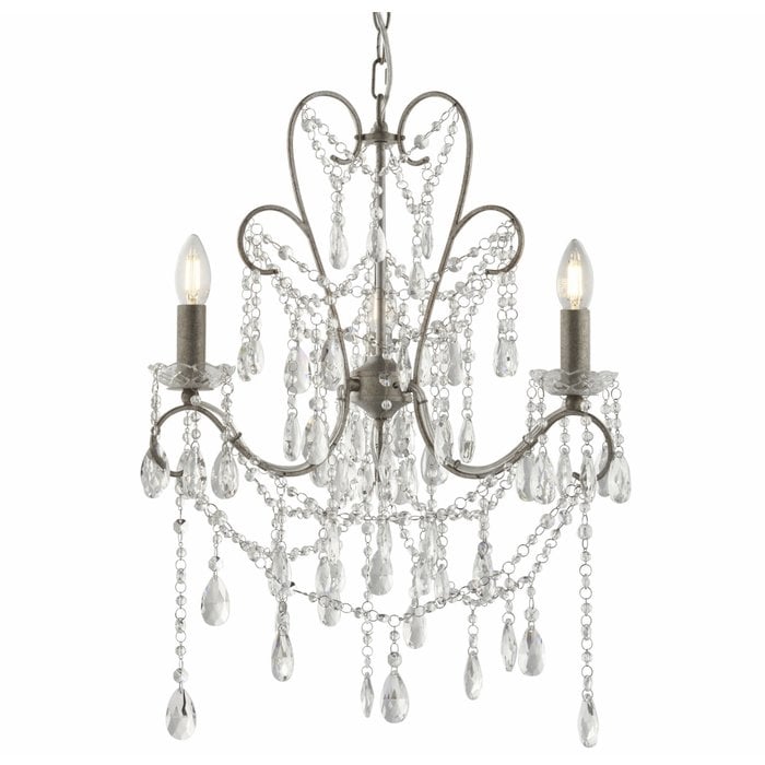 Flinton - 3 Light Aged Silver & Crystal Chandelier