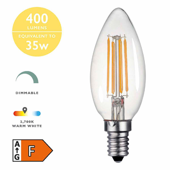 E14 4W Clear Candle Dimmable LED Bulb