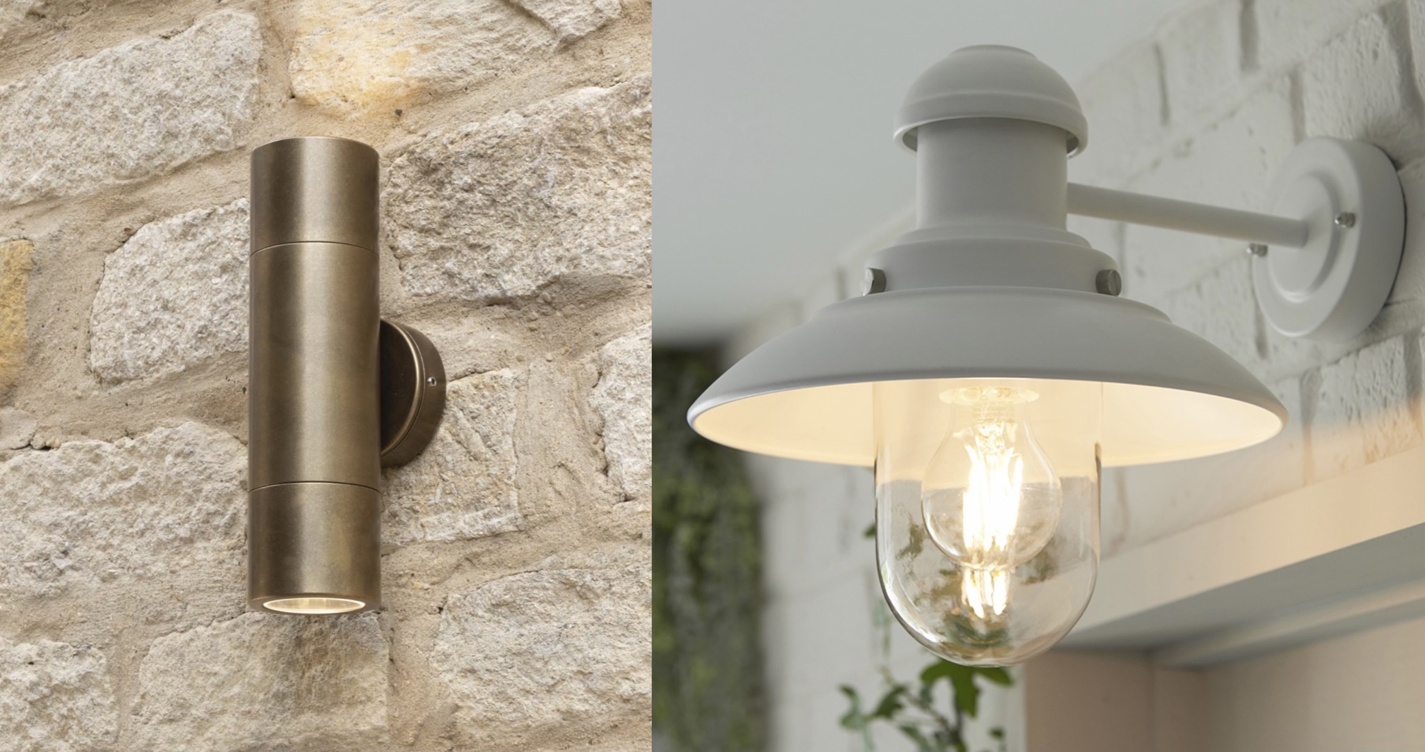 Brass up and down outdoor wall lights 