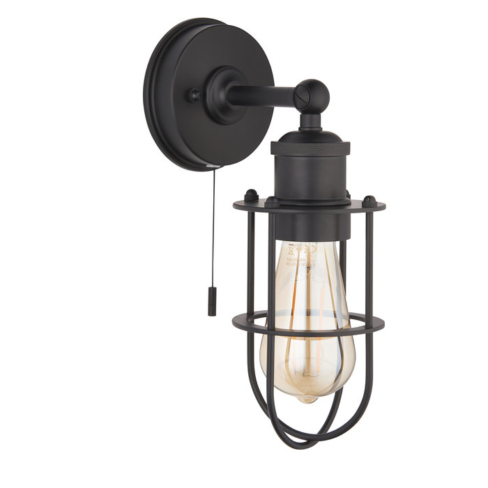 Riccall - Black Caged Industrial Wall Light