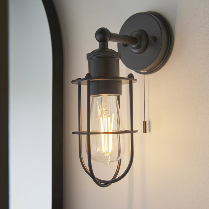 Riccall - Black Caged Industrial Wall Light