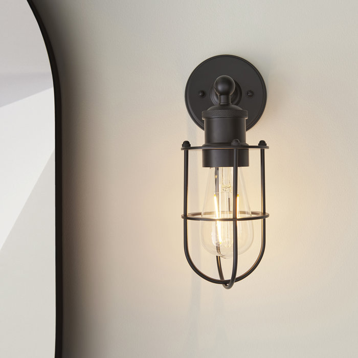 Riccall - Black Caged Industrial Wall Light