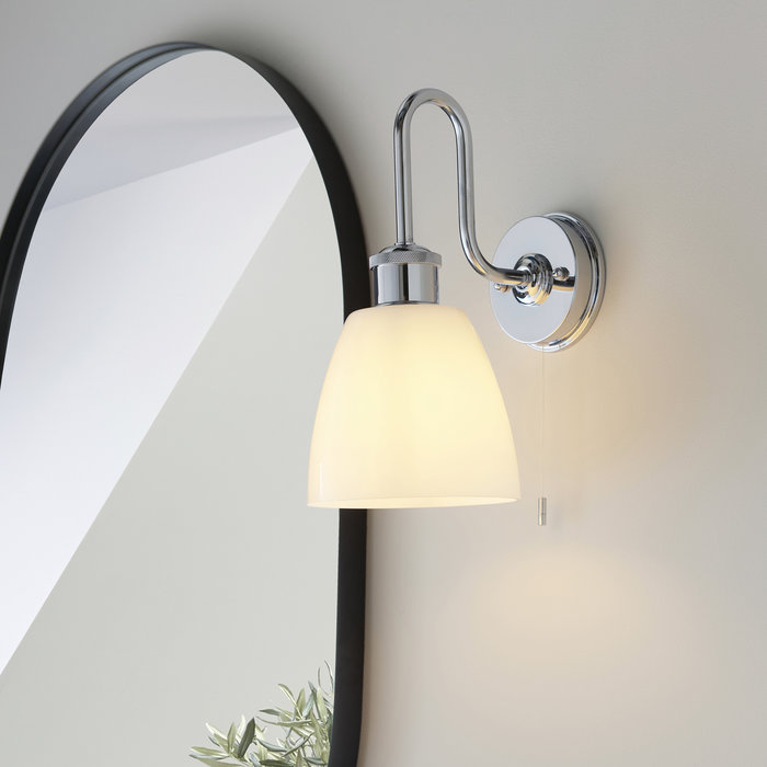 Yeadon - Chrome Arched Wall Light with Opal Shade