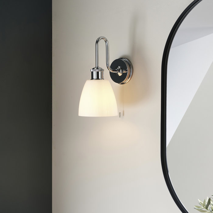 Yeadon - Chrome Arched Wall Light with Opal Shade