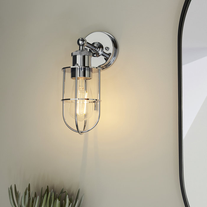 Riccall - Chrome Caged Industrial Wall Light