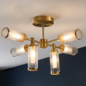 Beverley - Clear Reeded Glass Semi Flush Light - Satin Brass