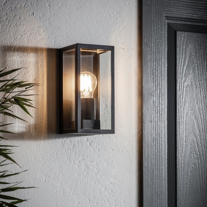 Durham - Box Lantern Outdoor Wall Light  - Matt Black