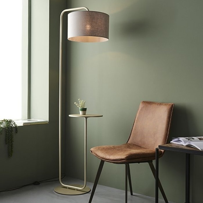 Runswick - Minmimalist Floor Lamp with Grey Shade - Champagne Painted