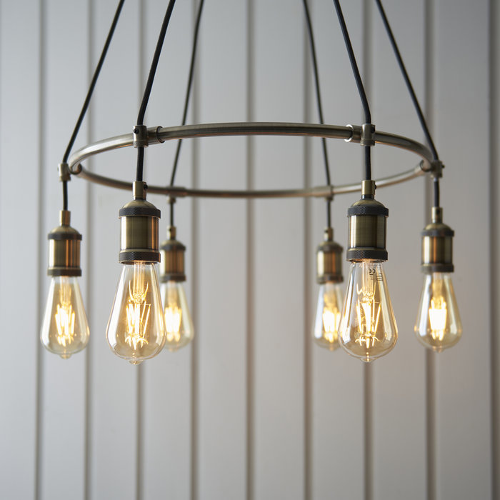 Vintage - 6 Light Antique Brass Industrial Feature Pendant