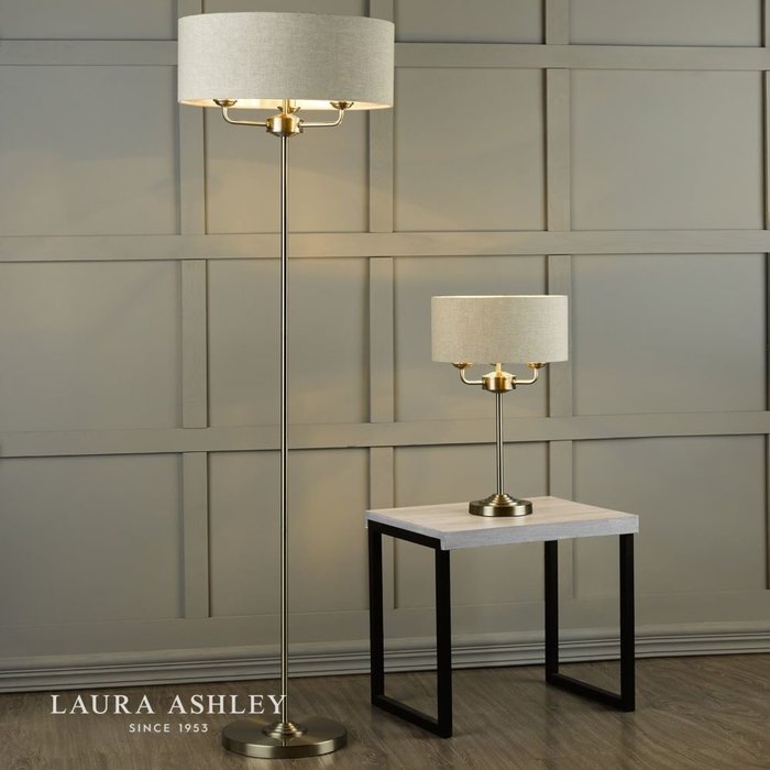 Sorrento – Brushed Chrome Floor Lamp with Natural Shade – Laura Ashley