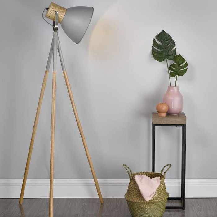 Adna - Grey & Wood Floor Lamp