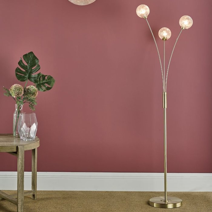 Ava - Iced Glass Sphere Floor Lamp - Satin Brass