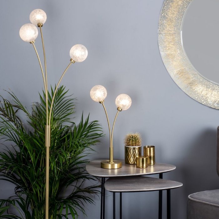 Ava - Iced Glass Sphere Floor Lamp - Satin Brass