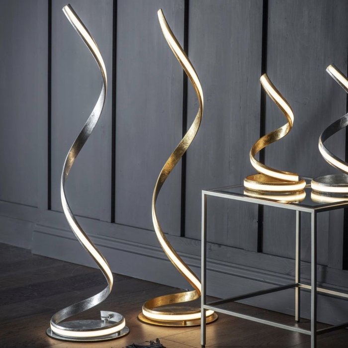 Arya - Spiral LED Floor Lamp - Silver Leaf