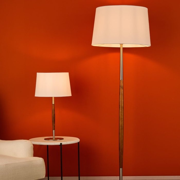 Detroit Floor Lamp - Satin Nickel Walnut Detail Base Only