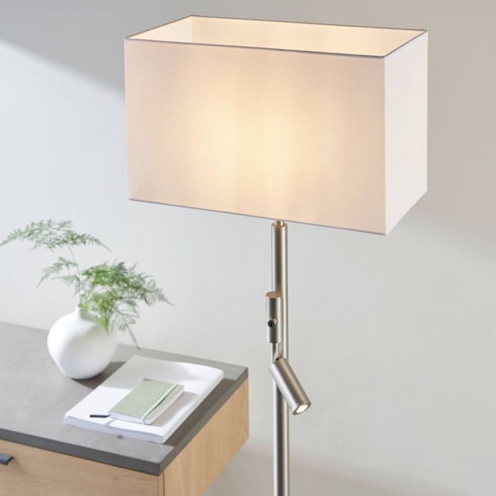 Issey -Rectangular Shade Floor Lamp with LED Reading Spotlight -  Matt Nickel